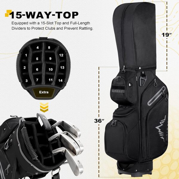 Sac pour Chariot de Golf, Organiseur à 15 Compartiments avec poignées et Housse de Pluie