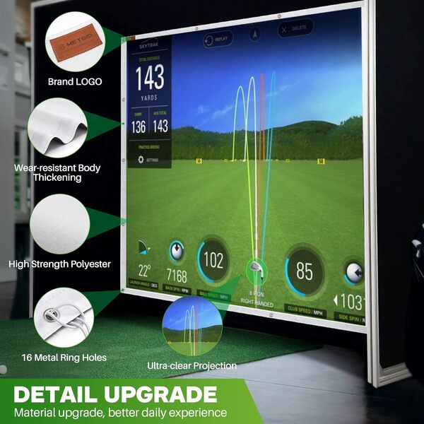 Écran d'impact pour simulateur de golf avec 16 trous d'œillets pour entraînement de golf, écran d'impact HD d'intérieur disponible en 2 tailles 299,7 x 200,7 cm