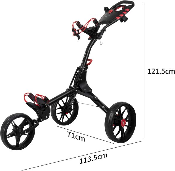 Newfly Chariot de golf à 3 roues ultra léger, pliable, avec frein à pied, facile à ouvrir et à fermer, avec porte-parapluie et sac de rangement