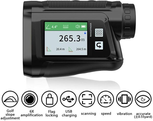 Télémètre de golf avec écran tactile couleur LCD HD, étanchéité IP54, fonction vocale, charge de type C