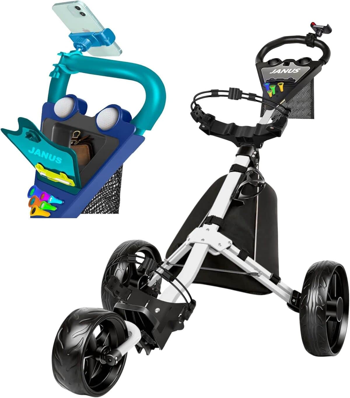 Test du chariot de golf pliable JANUS avec frein et support