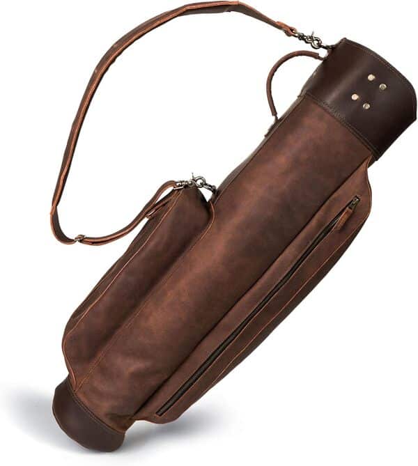 Littlefield & Co., Sac pour chariot de golf, organiseur de club avec séparateur sur le dessus et bandoulière amovible, cuir pleine fleur, fait à la main, marron bourbon