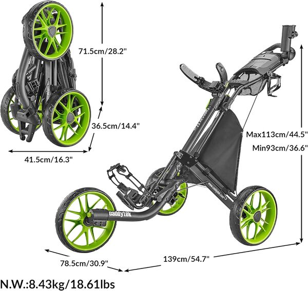 CaddyTek Caddylite EZ V8 Chariot de Golf à 3 Roues Pliable