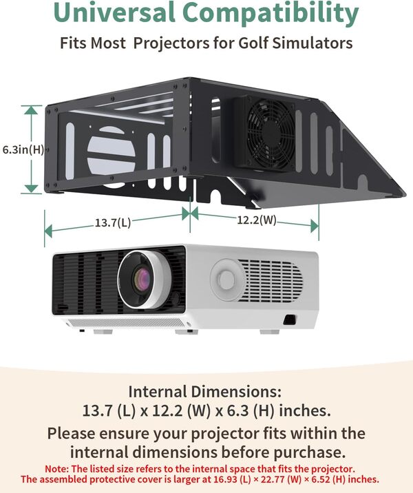 Couvercle de projecteur de simulateur de golf - Boîtier monté au sol pour projecteurs LED avec ventilateur de refroidissement - Protection durable pour votre simulation de golf