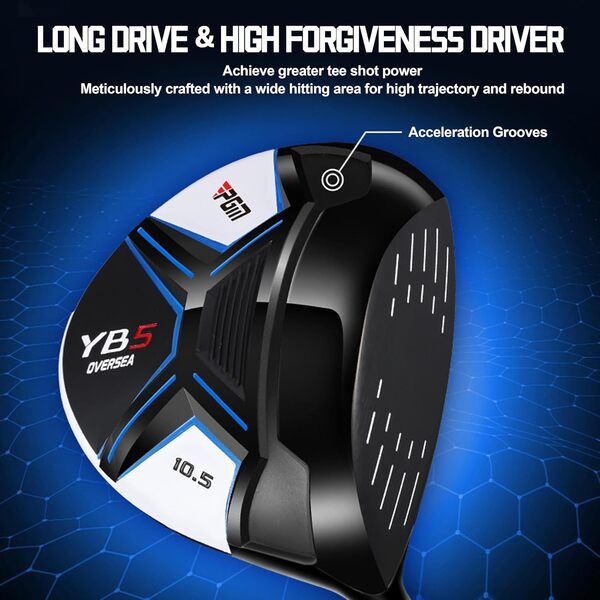 PGM Ensemble complet de clubs de golf pour homme – 11 pièces – 2 bois (#1,3), 1 hybride (#4H), 7 fers (#5,6,7,8,9,PW,SW), 1 putter – Sac de golf pour droitier – Idéal pour les débutants