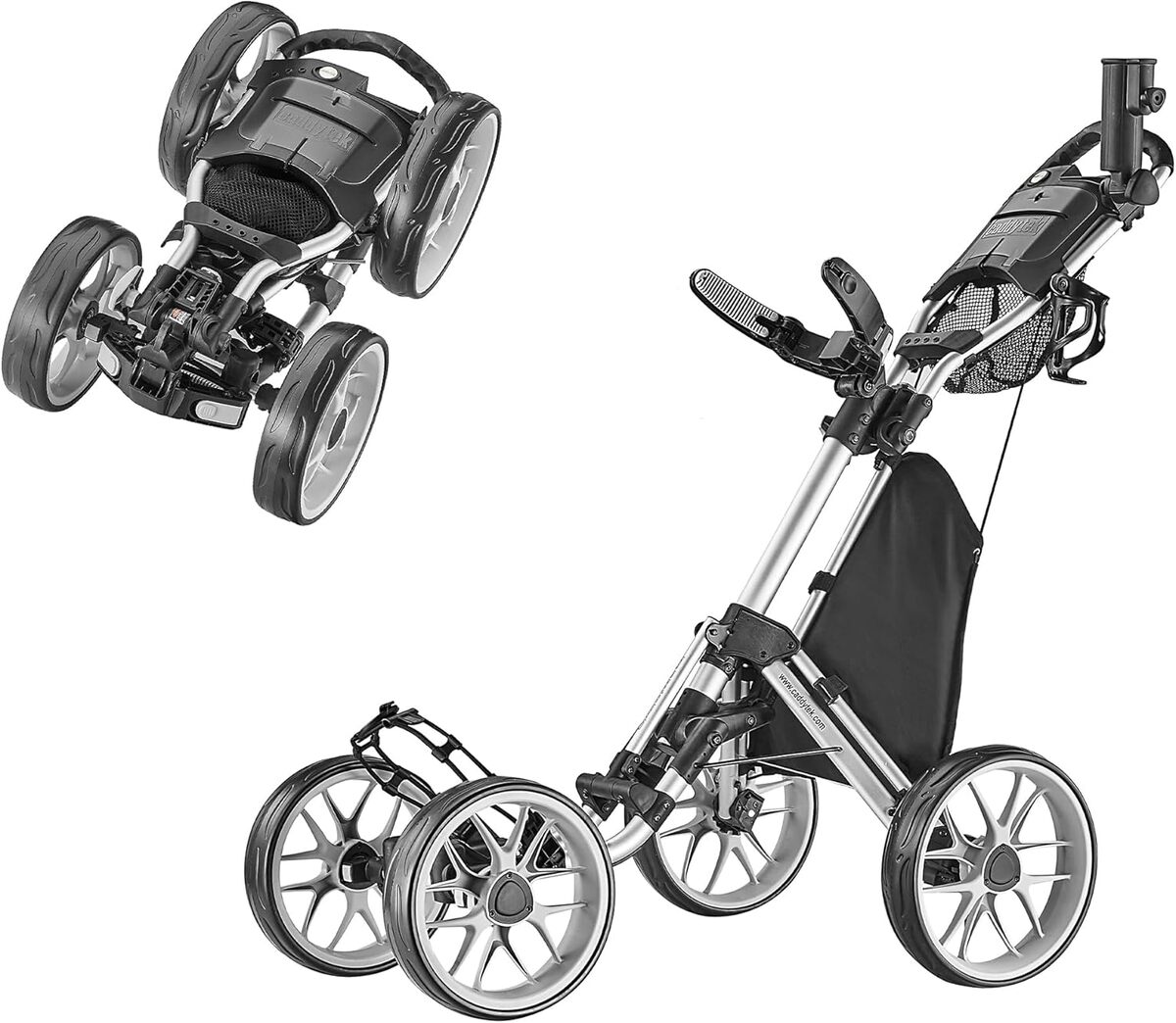 Test du chariot de golf pliable Caddytek Caddycruiser One V8 à 4 roues argenté
